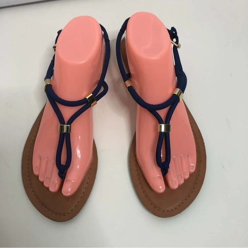American Eagle Blue Gold Strap Sandals 9
